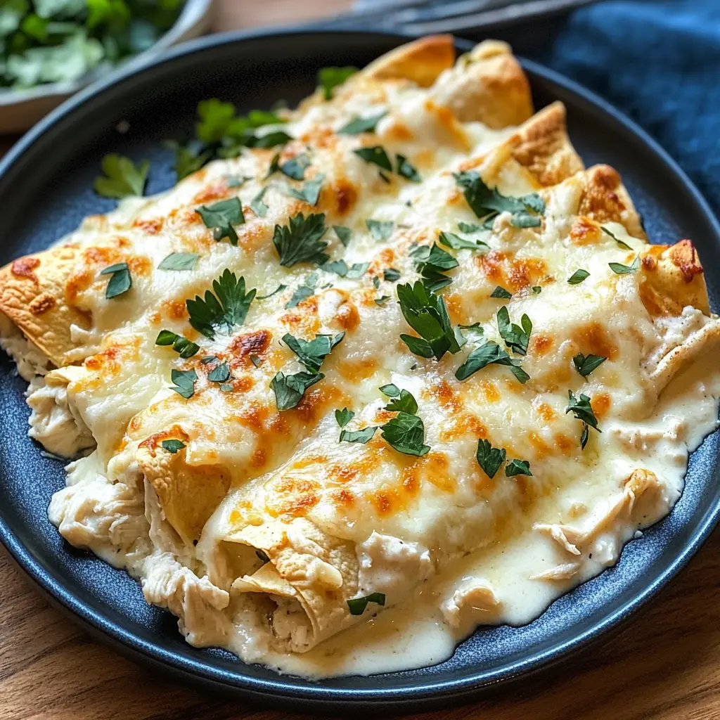 Cheesy Creamy White Chicken Enchiladas