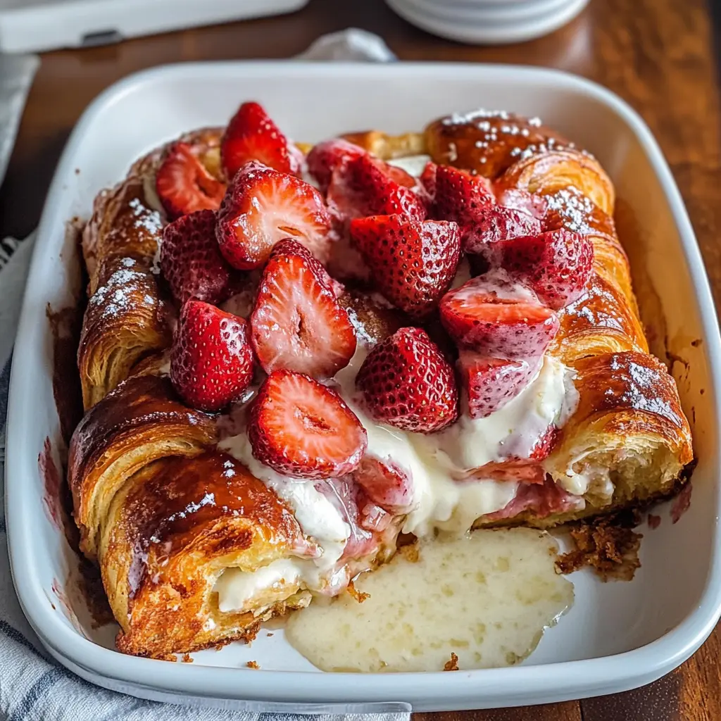 Croissant Baked French Toast With Strawberries and Cream Cheese